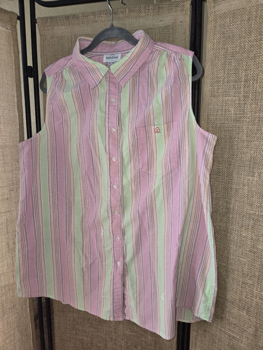 Vintage Women's Willow Lane Sleeveless Button Up Multicolor Striped Shirt 20W